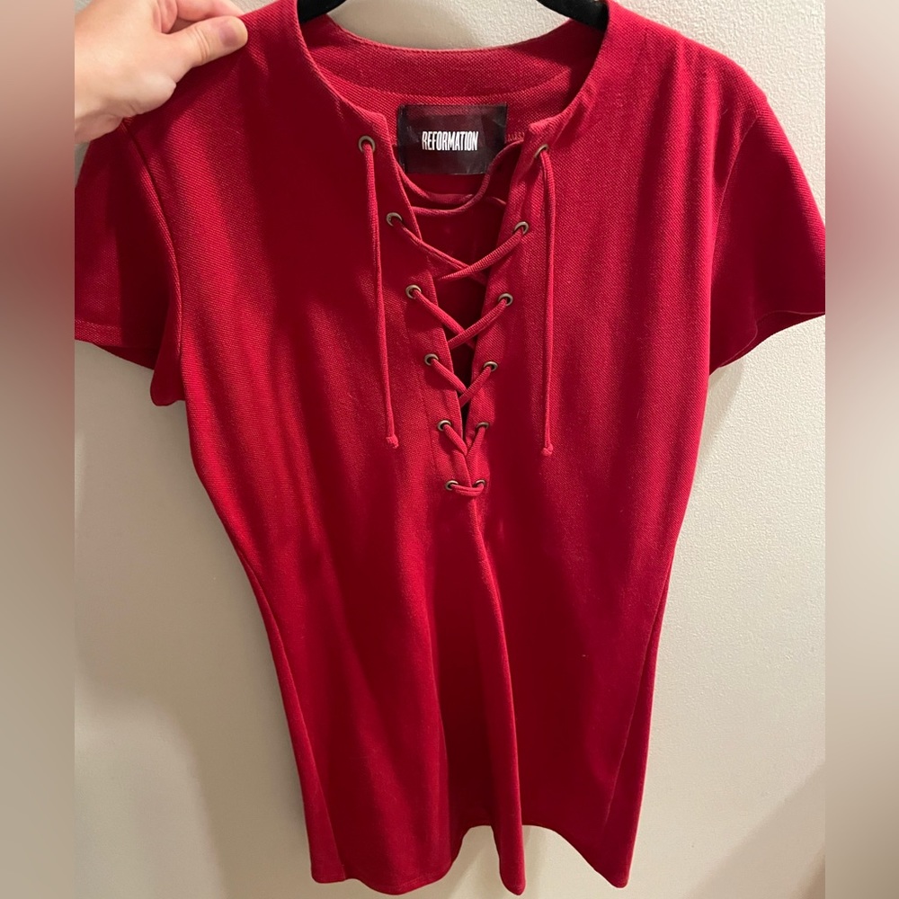 Reformation Red Lace Up Mini Dress, XS